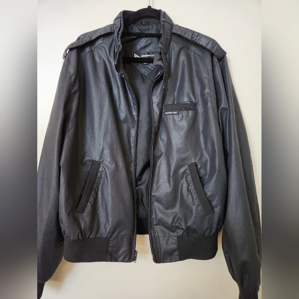 Vintage Members Only Men's Black Bomber Jacket Size 46 